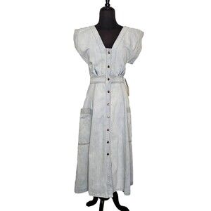 HAPPY x NATURE Kate Hudson Light Wash Denim Midi Dress 2 Pockets Prairie Boho